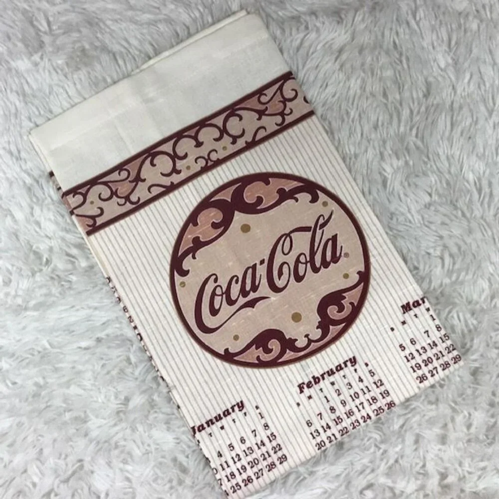 NWOT Vintage Coca-Cola Old Fashioned Linen Hanging Calendar Towel